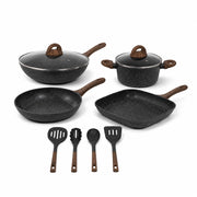 Set Pentole e Padelle Antiaderenti Induzione 10 Pezzi Marble con Wok Bistecchiera Casseruola Padella e Utensili Cucina Compatibile Gas Vetroceramica Piano Elettrico