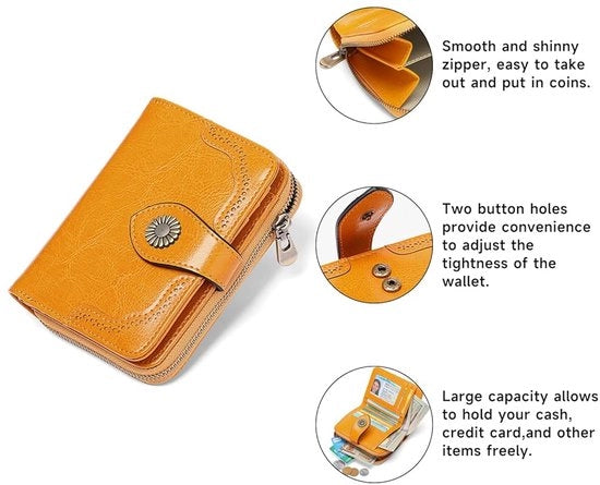 Portamonete per donna - Blocco RFID - Giallo - Pelle