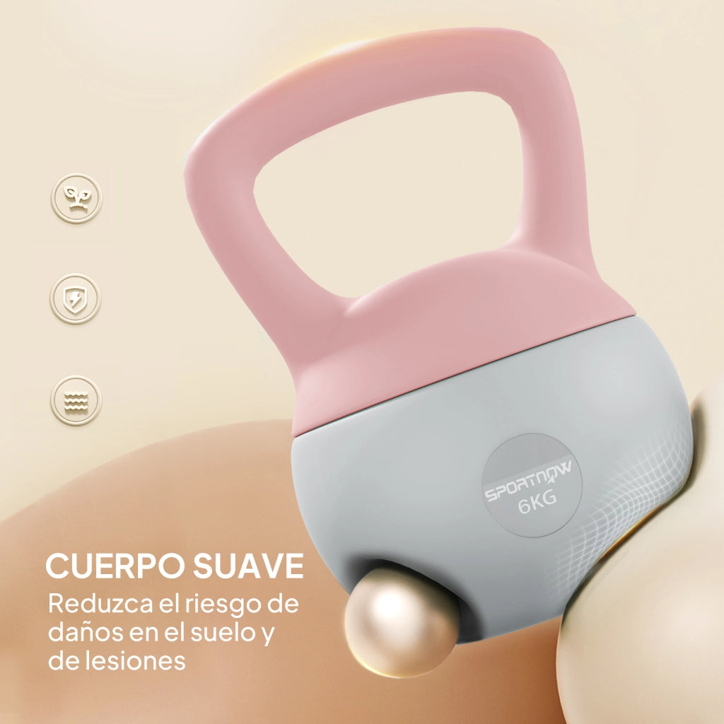 Kettlebell 6 kg ¨C Xylo ¨C Riempimento Sabbia Metallica Impugnatura Antiscivolo Rosa 19x19x28 cm