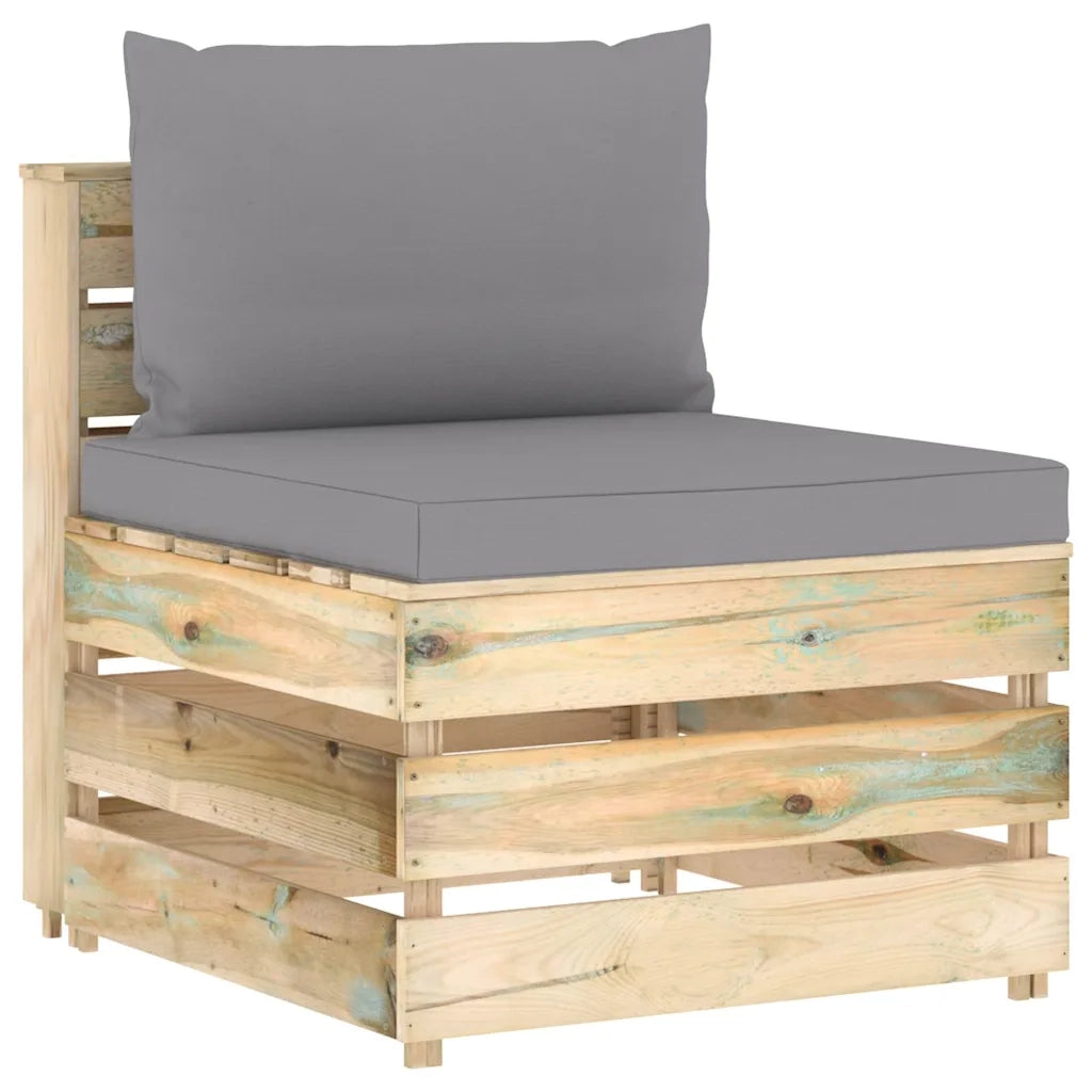 Divano Centrale Modulare con Cuscini in Legno Impregnato Verde 3074508
