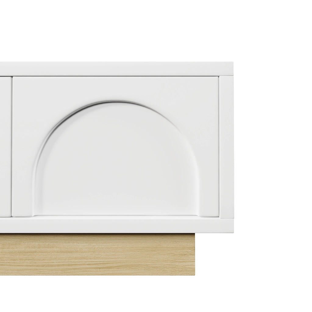 Mobile porta tv bianco con 4 ante e 2 ripiani, design curvo, per soggiorno, in MDF, 175 × 40 × 41,5 cm