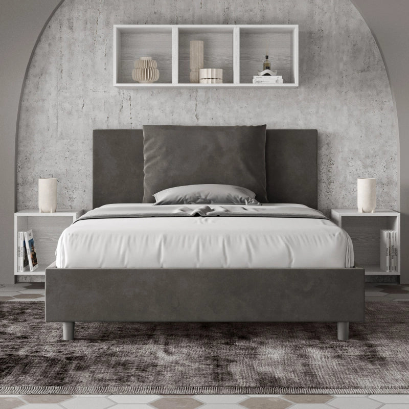 Letto imbottito Matrimoniale francese 140x200 cm Antea - Contenitore,Microfibra,Grigio