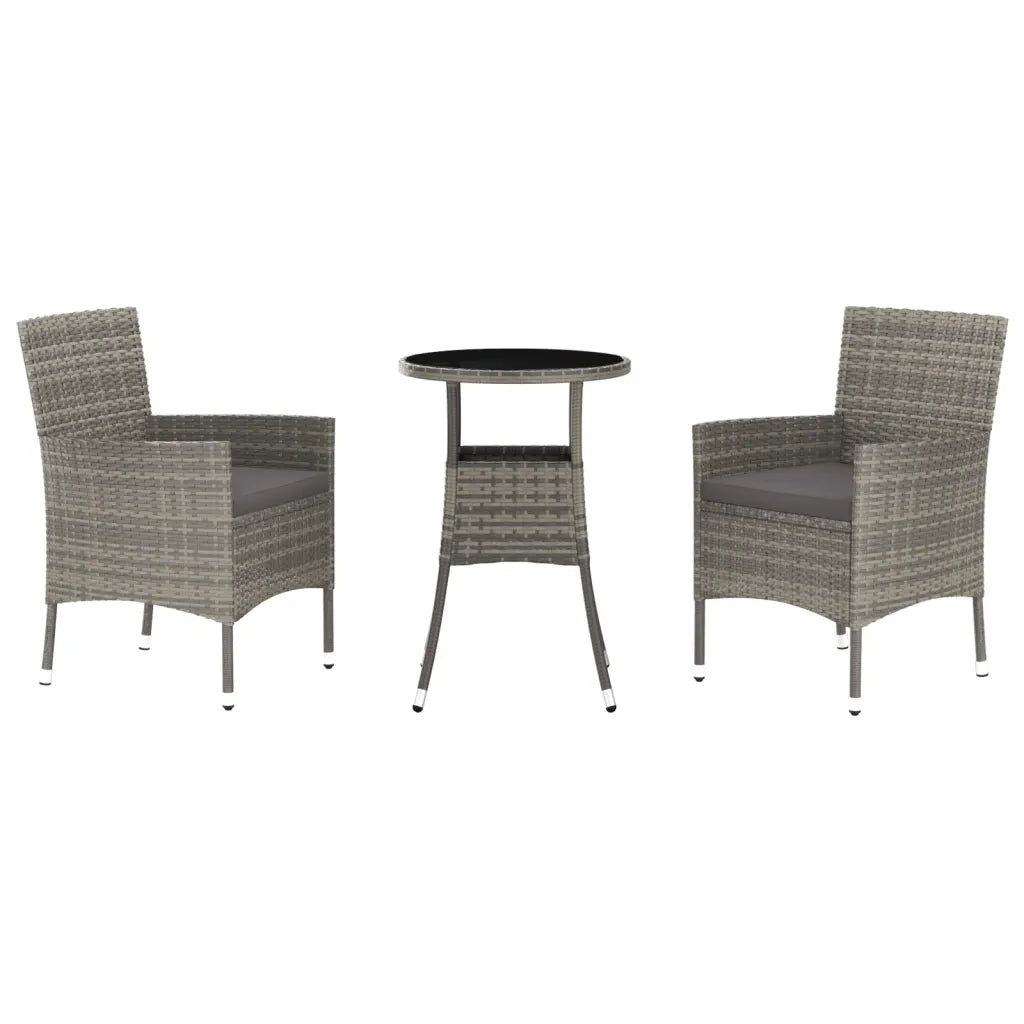 Set Bistr¨° da Giardino 3 pz | Set Salotto da Giardino con Cuscini in Polyrattan Grigio