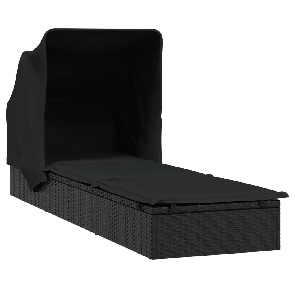 Lettino con Tetto Pieghevole Nero 213x63x97 cm Polyrattan 319640