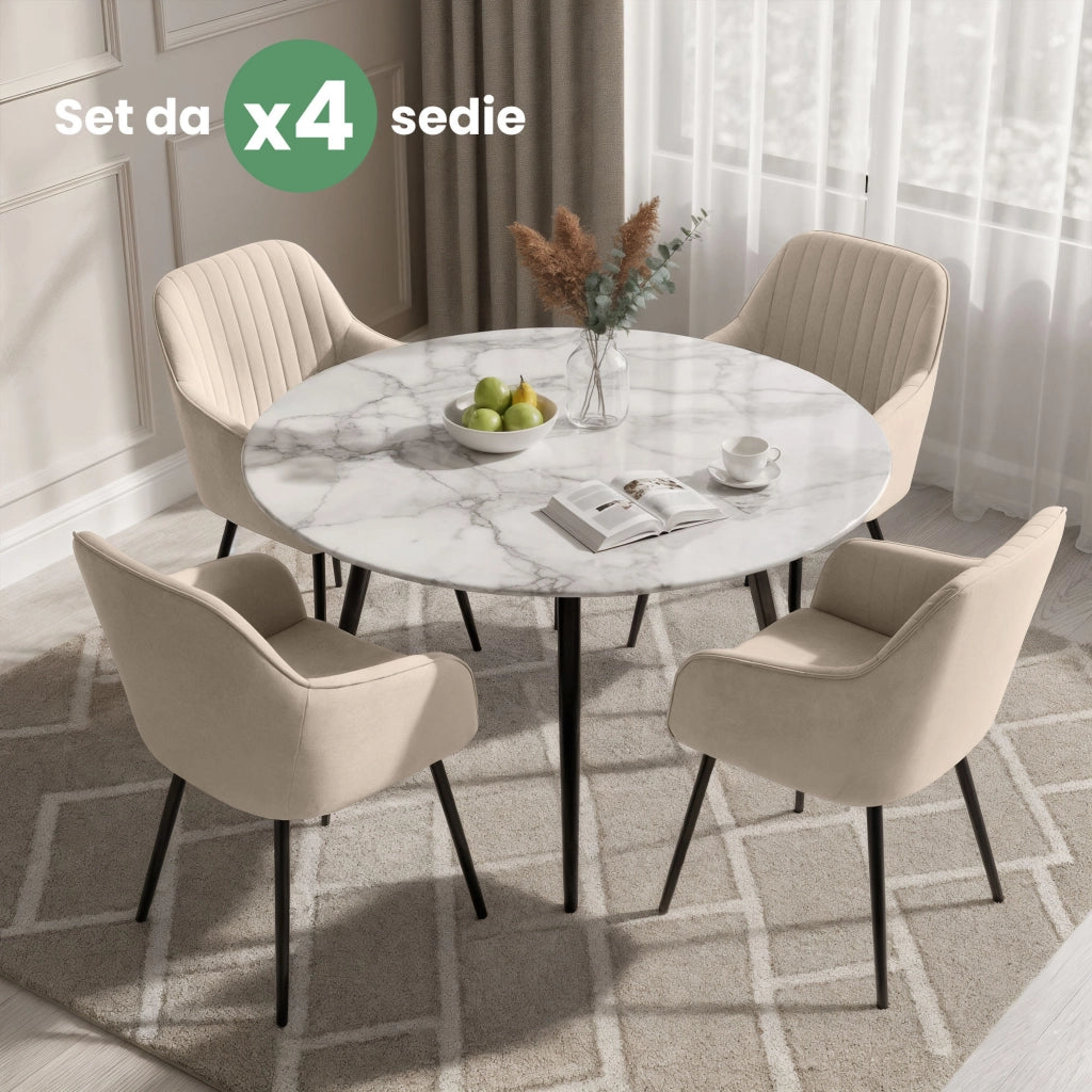 Set di 4 Sedie in velluto con cuciture verticali FLORENCE Beige gambe nere
