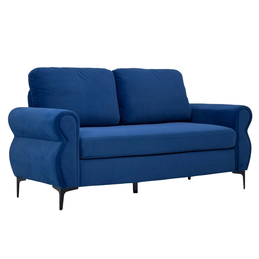 Divano lineare 3 posti con seduta ergonomica e braccioli, in tessuto, metallo e schiuma, Blu 173,5 cm