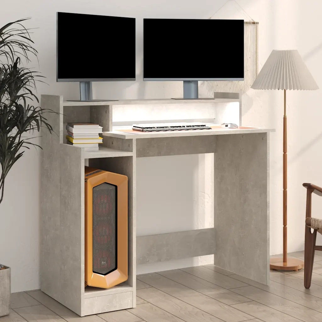 Scrivania con Luci LED Grigio Cemento 97x45x90cm in Multistrato 805556