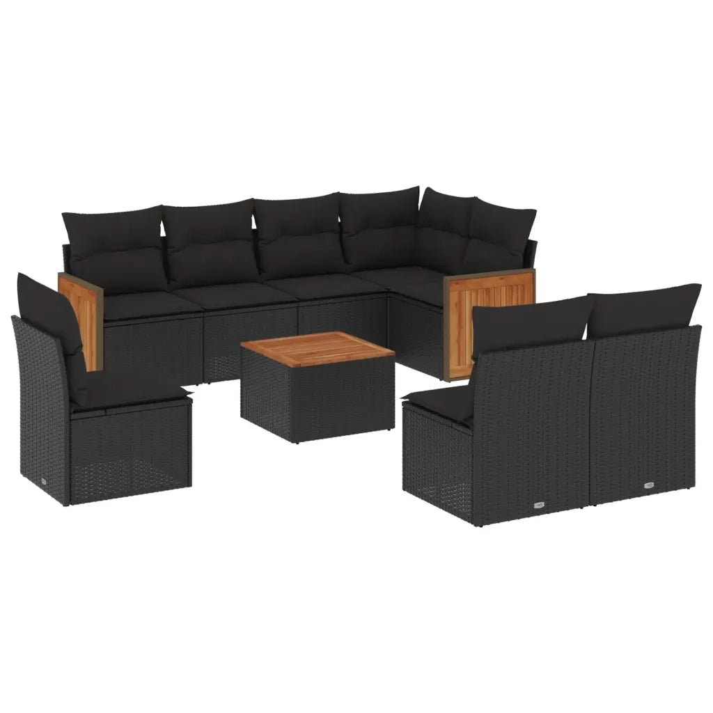 Set Divani da Giardino 9 pz con Cuscini Nero in Polyrattan 3227728