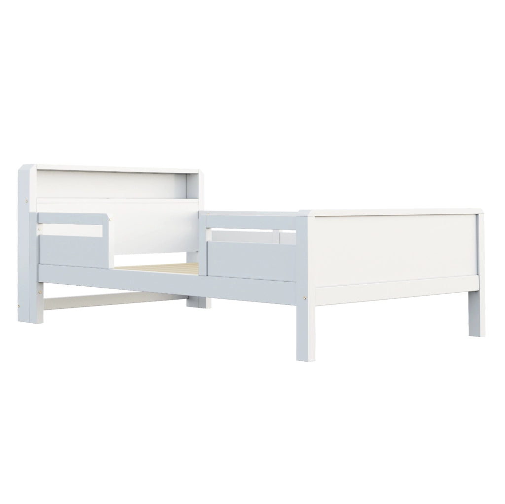 Letto singolo multifunzione 90x200 cm in legno di pino; bianco; con LED e porta USB-C