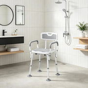 Sedile per doccia regolabile in altezza con schienale e braccioli in alluminio e HDPE 74-87 × 56;5 × 53;5 cm