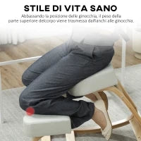 Sedia Ergonomica con Inginocchiatoio in Legno di Betulla e Cuscino, 51x69x58 cm, Crema
