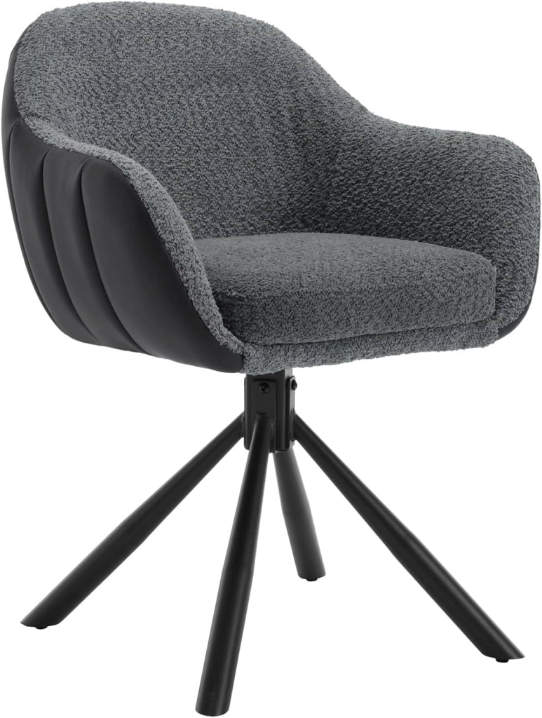 1x Sedia Sala da Pranzo Girevole, Sedia da Cucina con Braccioli e Schienale, Poltroncina per Ufficio, Camera da Letto, Gambe in Metallo, Ciniglia+Ecopelle, Grigio Scuro+Antracite, EZS04dgr-1