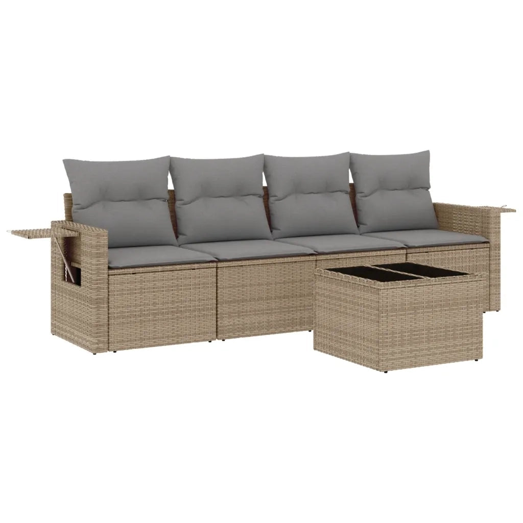 Set Divano da Giardino 5 pz con Cuscini Beige in Polyrattan 3219888