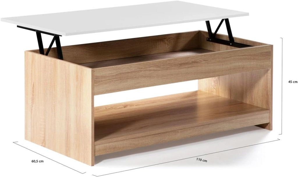 Tavolino con piano sollevabile SOA wood imitazione faggio bianco