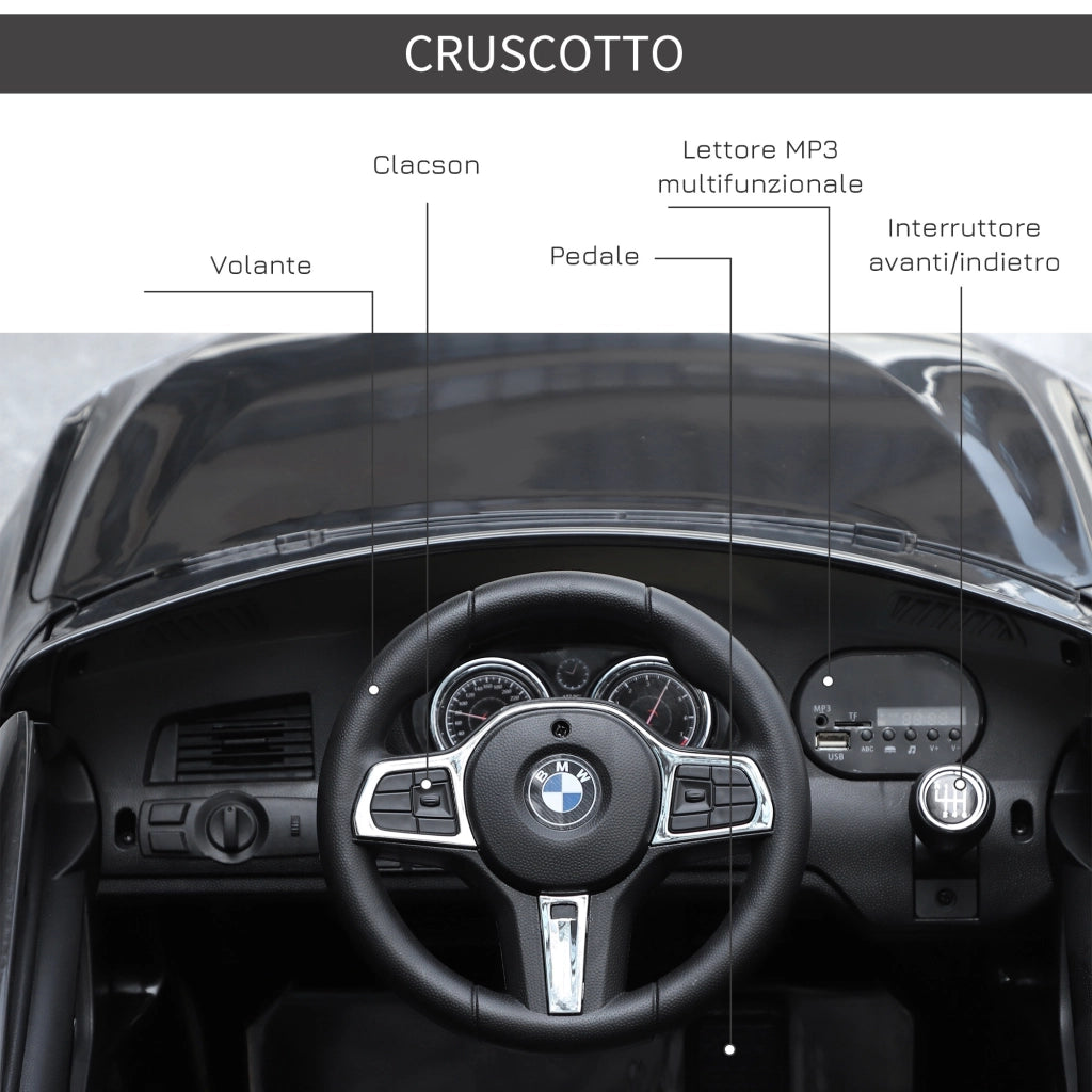 EasyComfort Macchina Elettrica per Bambini BMW 6GT 6V, Macchina Telecomandata con Musica e Fari LED, MP3, Clacson, 106 x 64 x 51 cm, Nero