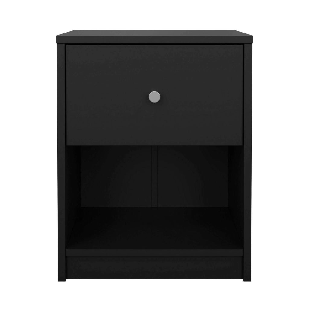 Comodino Kastri, Comò basso, Tavolino da notte, Mensola da letto, 38x30 h48 cm, Nero