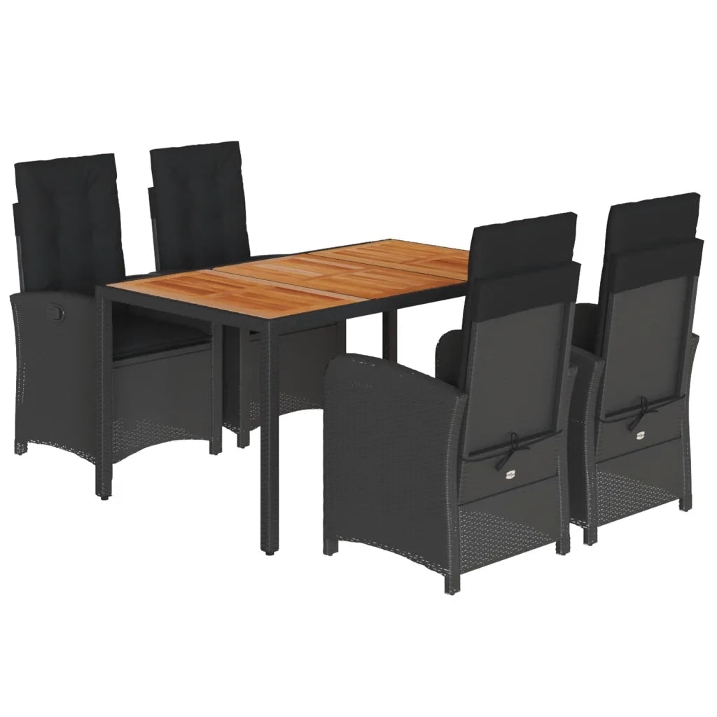 Set da Pranzo da Giardino 5 pz Nero con Cuscini in Polyrattan 3212233