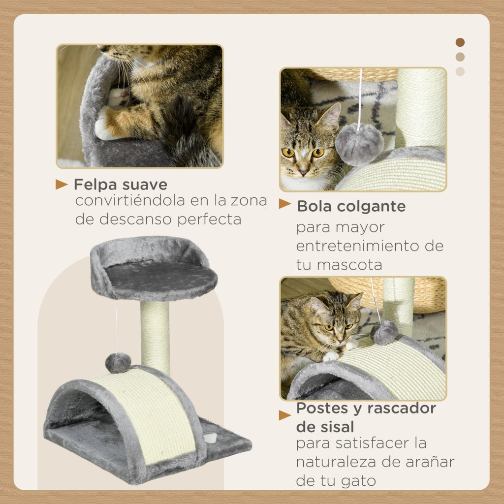 Albero tiragraffi per gatti con piattaforme e palla ¨C Minimal ¨C grigio 35.5x37x46 cm