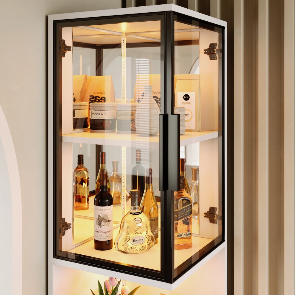 VETRINA LED 205 cm Bianca in Truciolare e Vetro con ante doppie