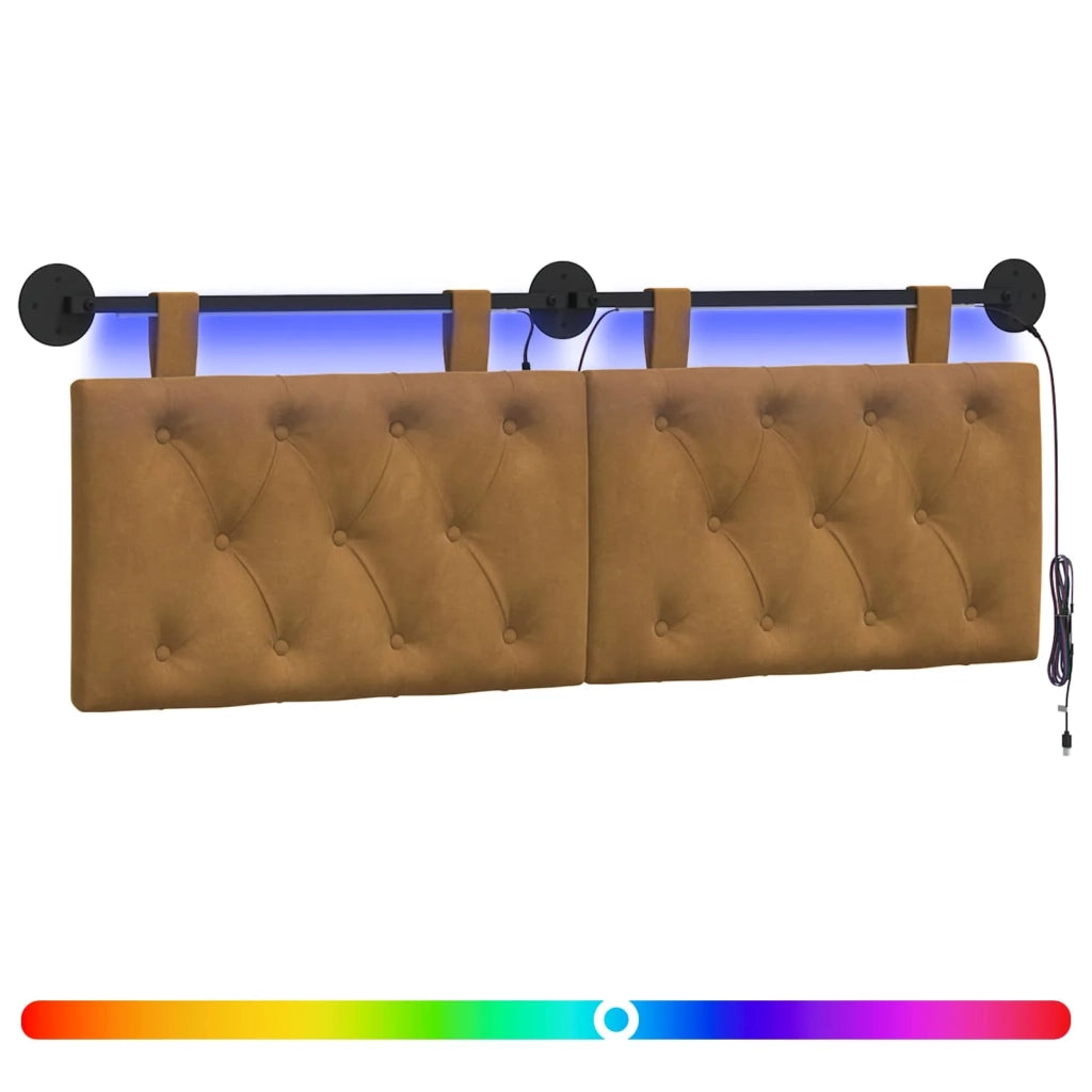Testiera sospesa Con luce LED Marrone Velluto