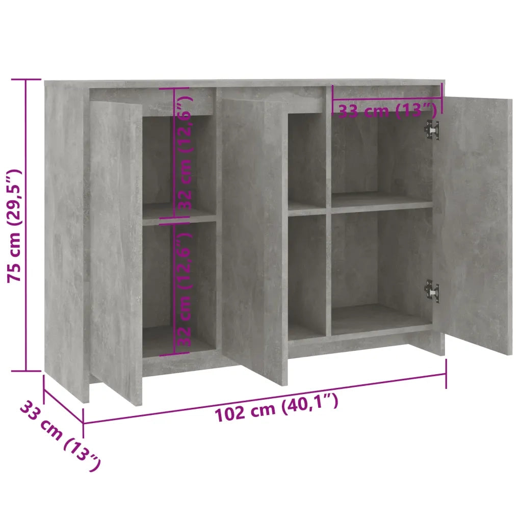 Credenza | Madia | Buffet da pranzo | Armadio da pranzo Grigio Cemento 102x33x75 cm in Truciolato
