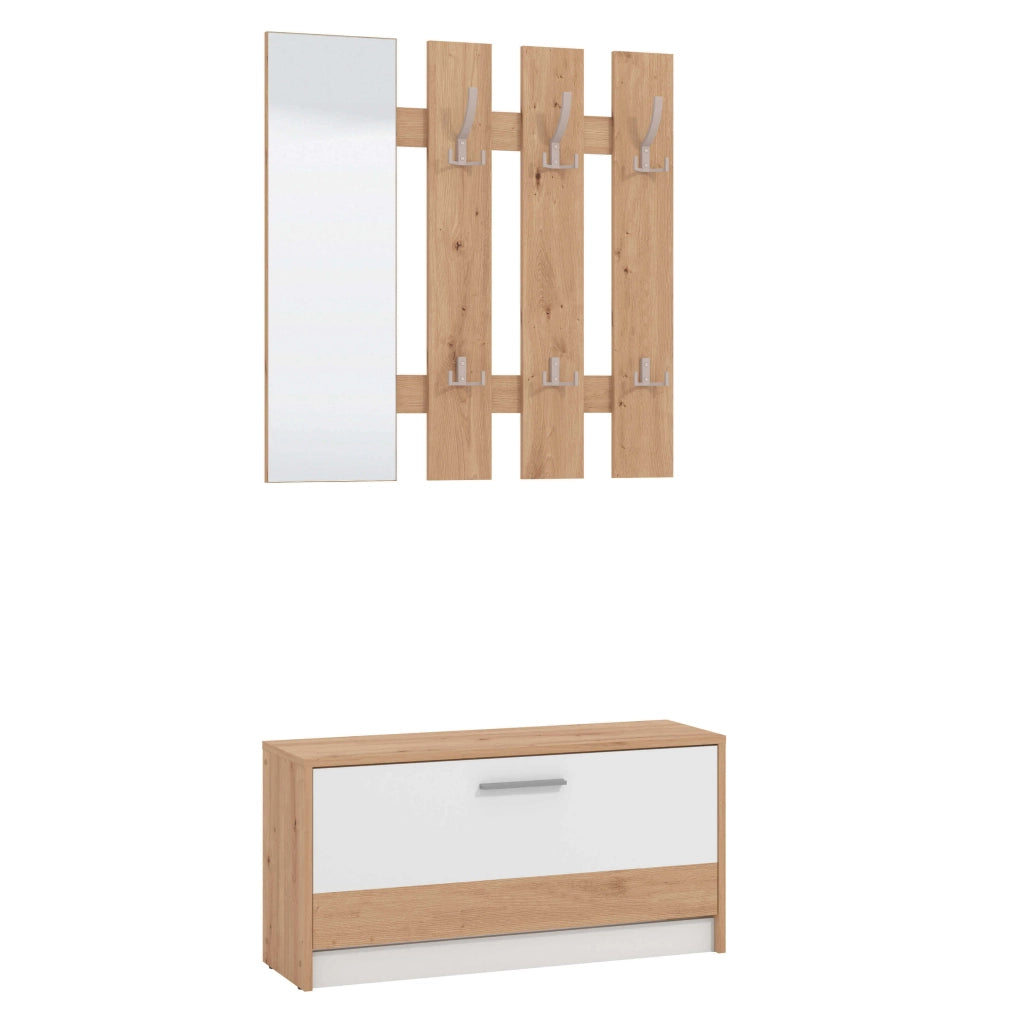 Mobile ingresso appendiabiti moderno con specchio e scarpiera - WOODWAVE