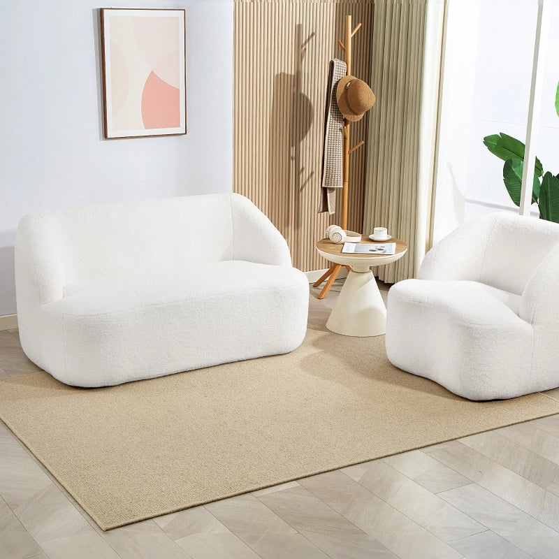 Divano a 2 posti con design curvo e rivestimento in poliestere effetto pile bianco