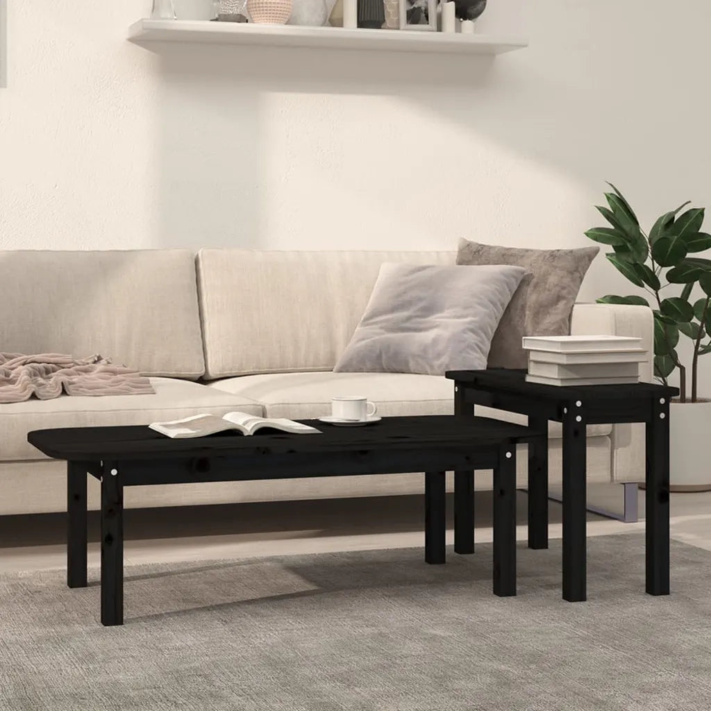 Set 2 pz Tavolini da salotto | Tavolino da caff¨¨ | Tavolino da Soggiorno Nero in Legno Massello di Pino