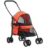 Passeggino per Cani Pieghevole con Tettuccio Regolabile, Borsa e 2 Guinzagli, 82x47x97 cm, Rosso e Nero