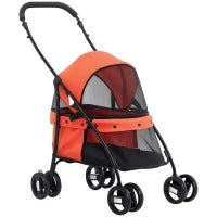 Passeggino per Cani Pieghevole con Tettuccio Regolabile, Borsa e 2 Guinzagli, 82x47x97 cm, Rosso e Nero