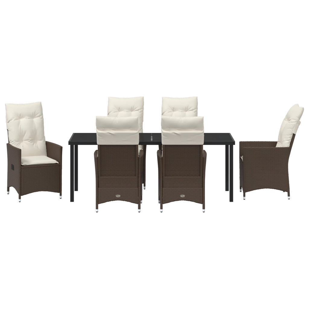 Set di Mobili da Giardino 7 Pezzi con Cuscini Marrone in Polyrattan