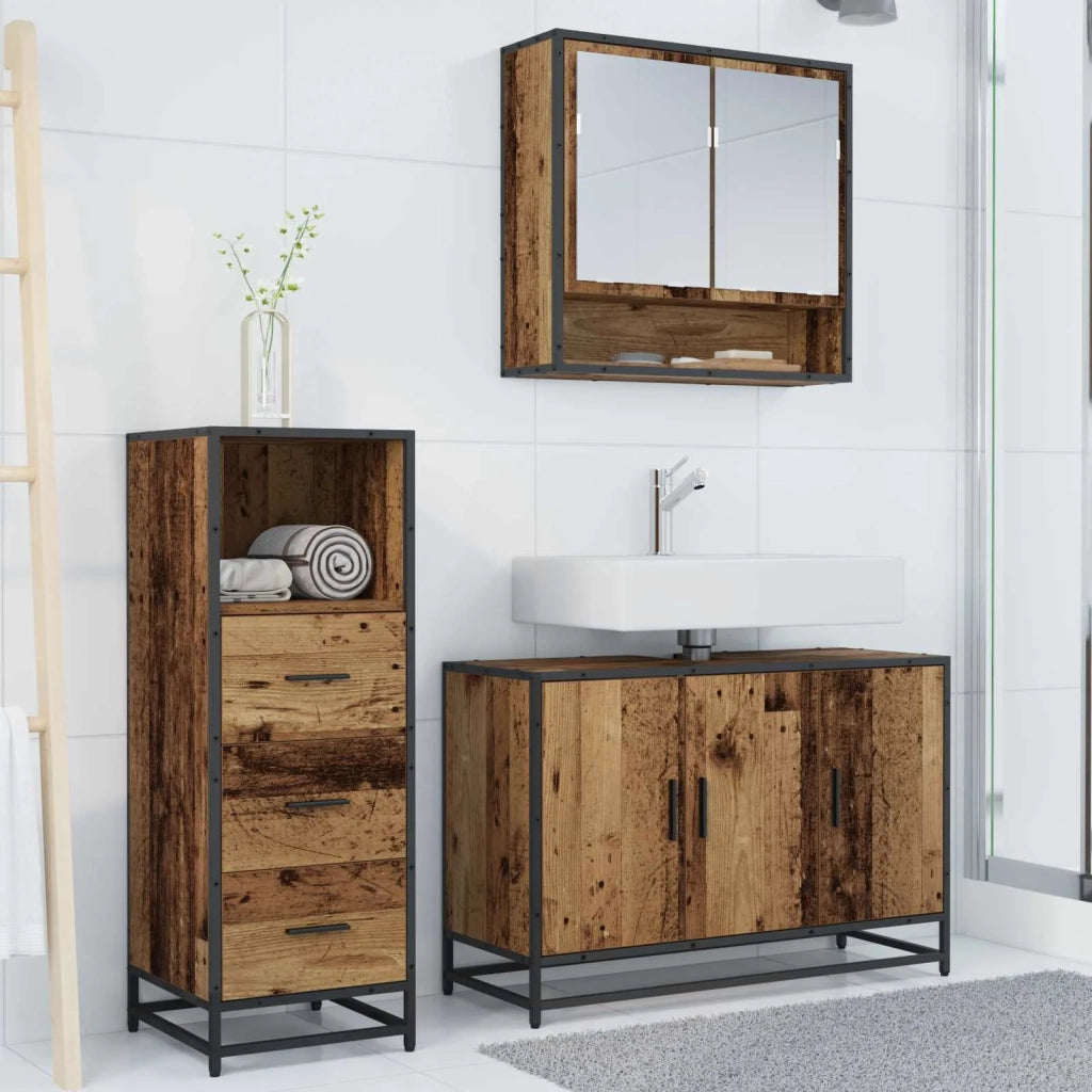 Set di mobili per il bagno con cassetto 3 pcs Legno vecchio