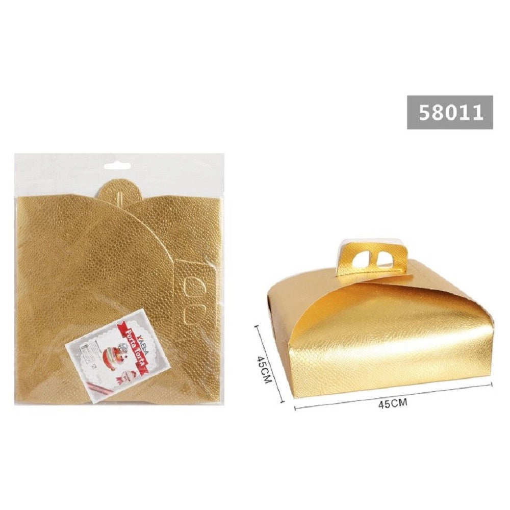 Trade Shop - Set 3pz Scatola Porta Torta Oro 45x45 Cm Per Dolci Paste Pasticceria Festa 58011 -