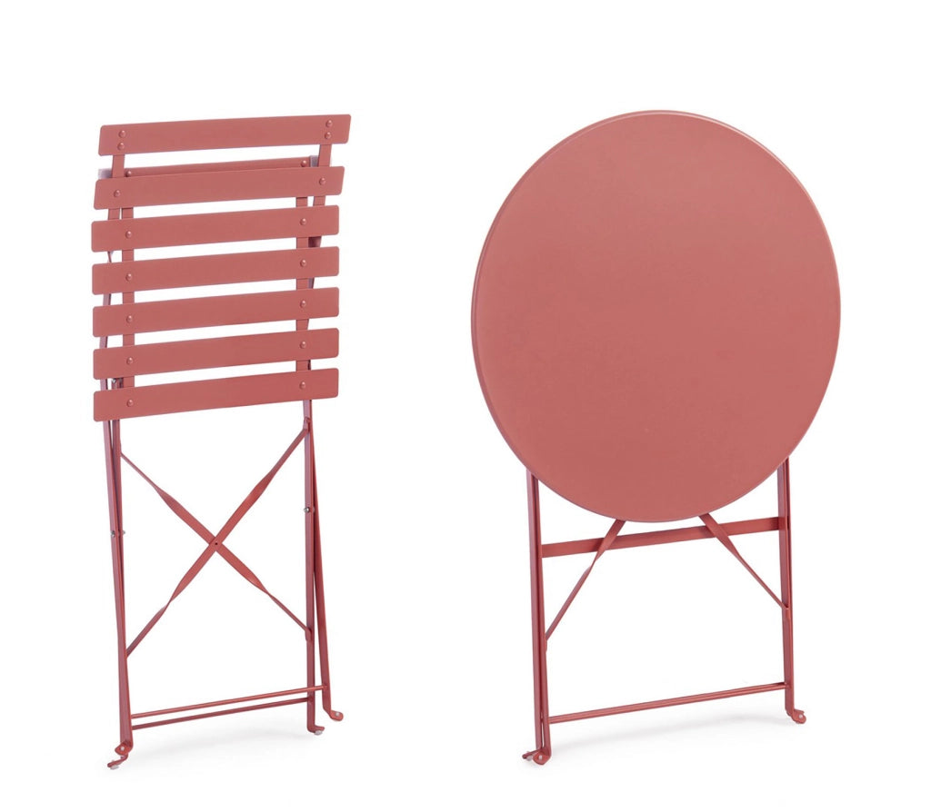 Set 3 Pezzi Bistrot da Giardino con Tavolo e 2 Sedie in Acciaio Verniciato Austin Terracotta