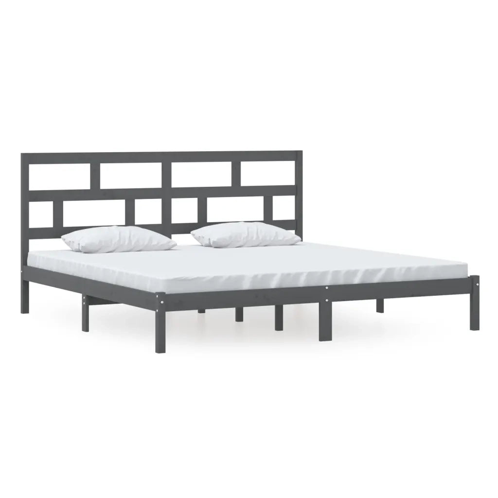 Letto matrimoniale | Letto per adulti | Giroletto Grigio in Legno Massello di Pino 200x200 cm