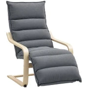 Poltrona Relax in Legno con Rivestimento in Velluto e Poggiapiedi Regolabile, Grigio Scuro