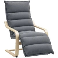 Poltrona Relax in Legno con Rivestimento in Velluto e Poggiapiedi Regolabile, Grigio Scuro