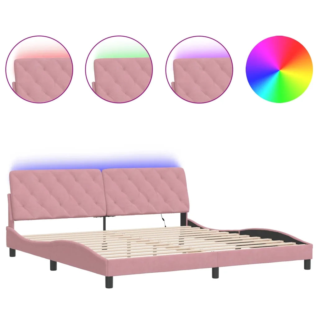 Giroletto con LED senza Materasso-Struttura Letto Rosa 200x200 cm in Velluto