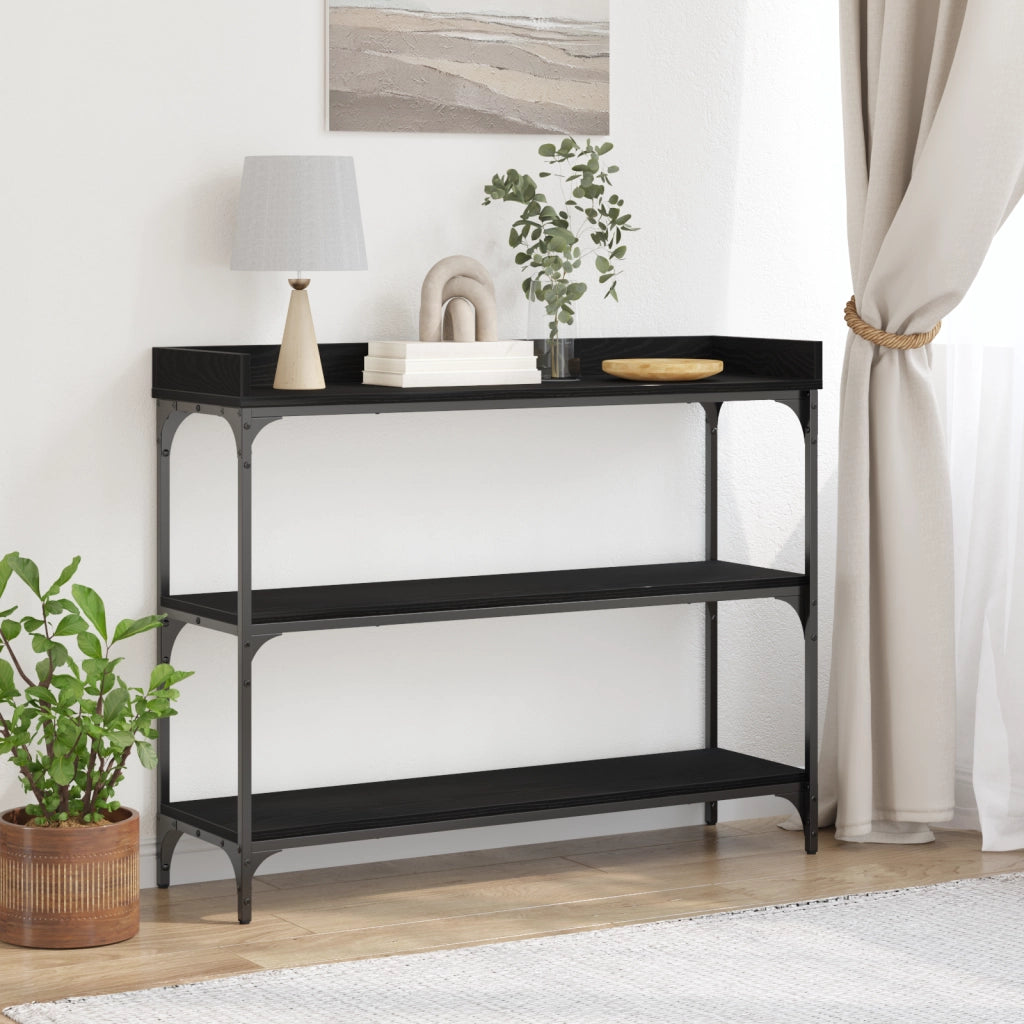 Tavolino Consolle Nero Rovere 100x30x80 cm Legno Ingenerizzato e Acciaio
