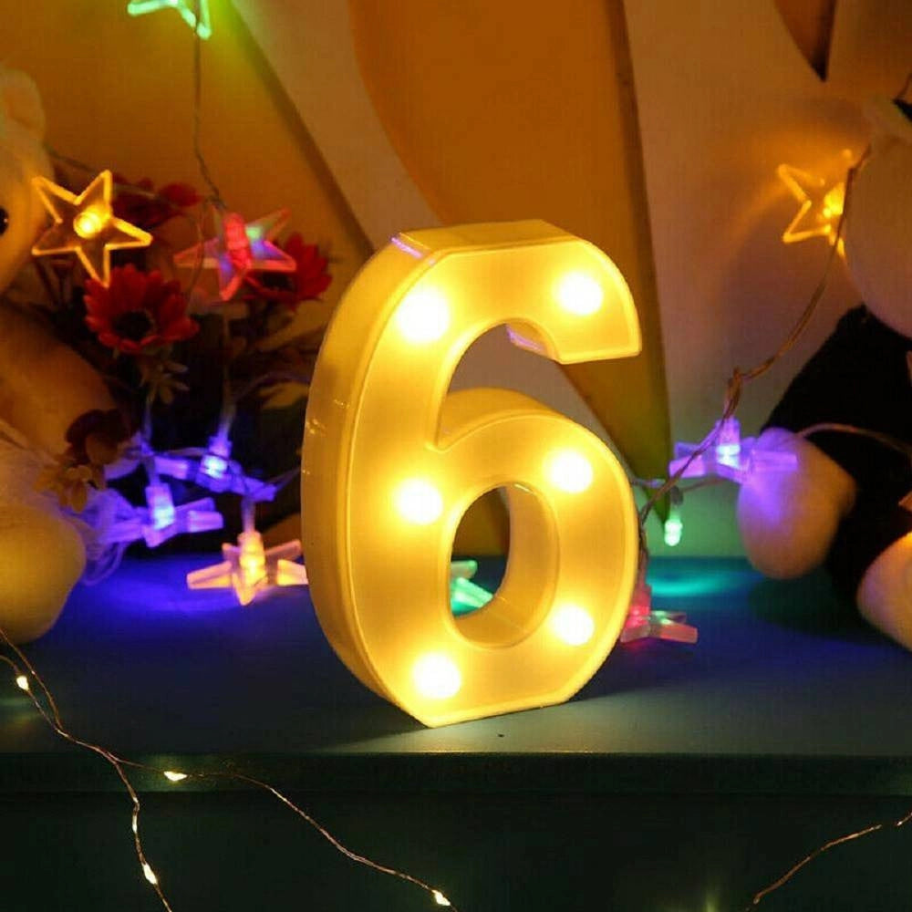 Trade Shop - Numero 6 Luminoso Bianco A Led Decoro Per Eventi Feste Luce Calda 3000k 16x3cm -
