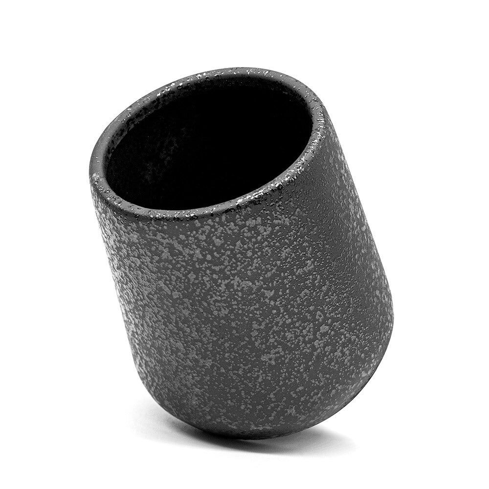Set accessori bagno in ceramica nera glitter con dispenser sapone e due portaspazzolini