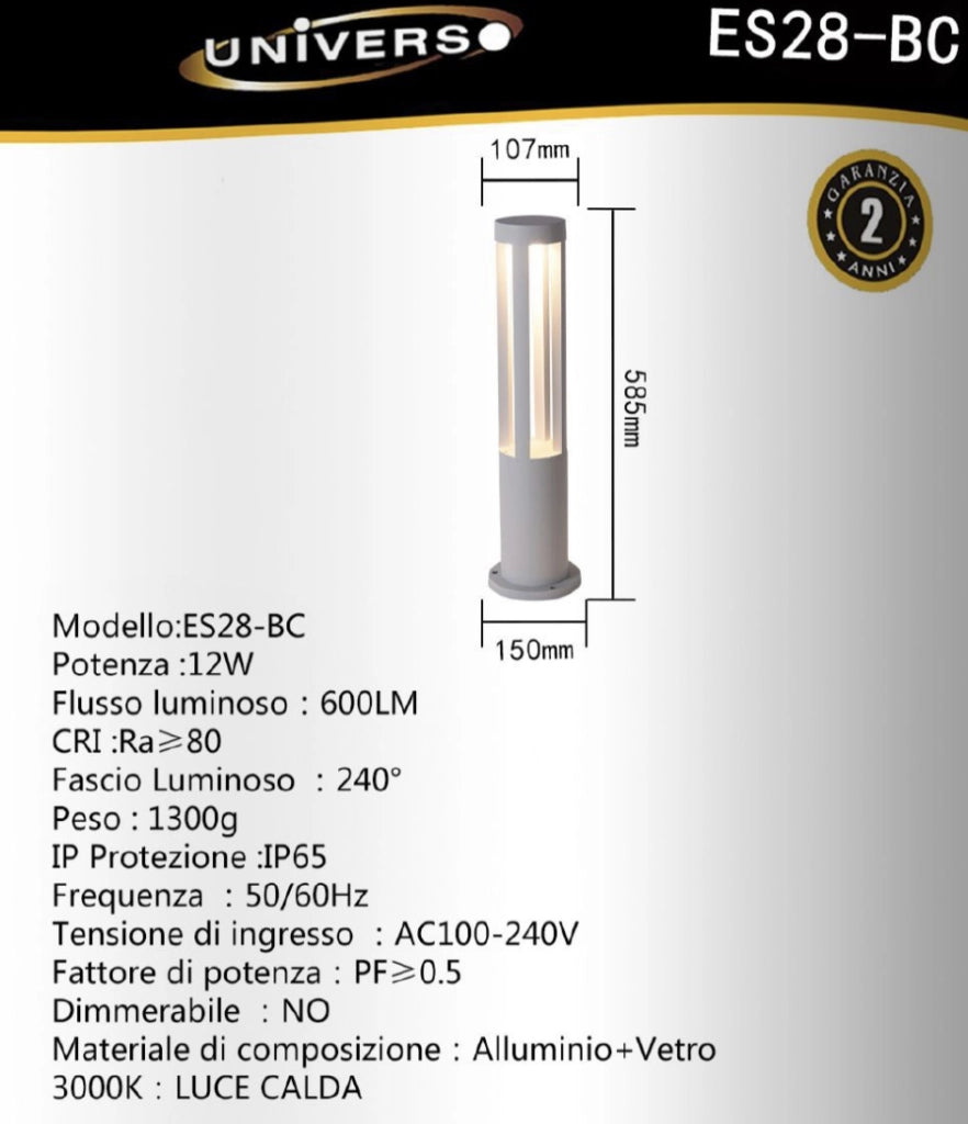 LAMPIONE PALO GIARDINO A LED ILLUMINAZIONE E DECORAZIONE VIALETTI PRATO ESTERNO 15W IP65 1600 LUMEN LUCE FREDDA 60CM