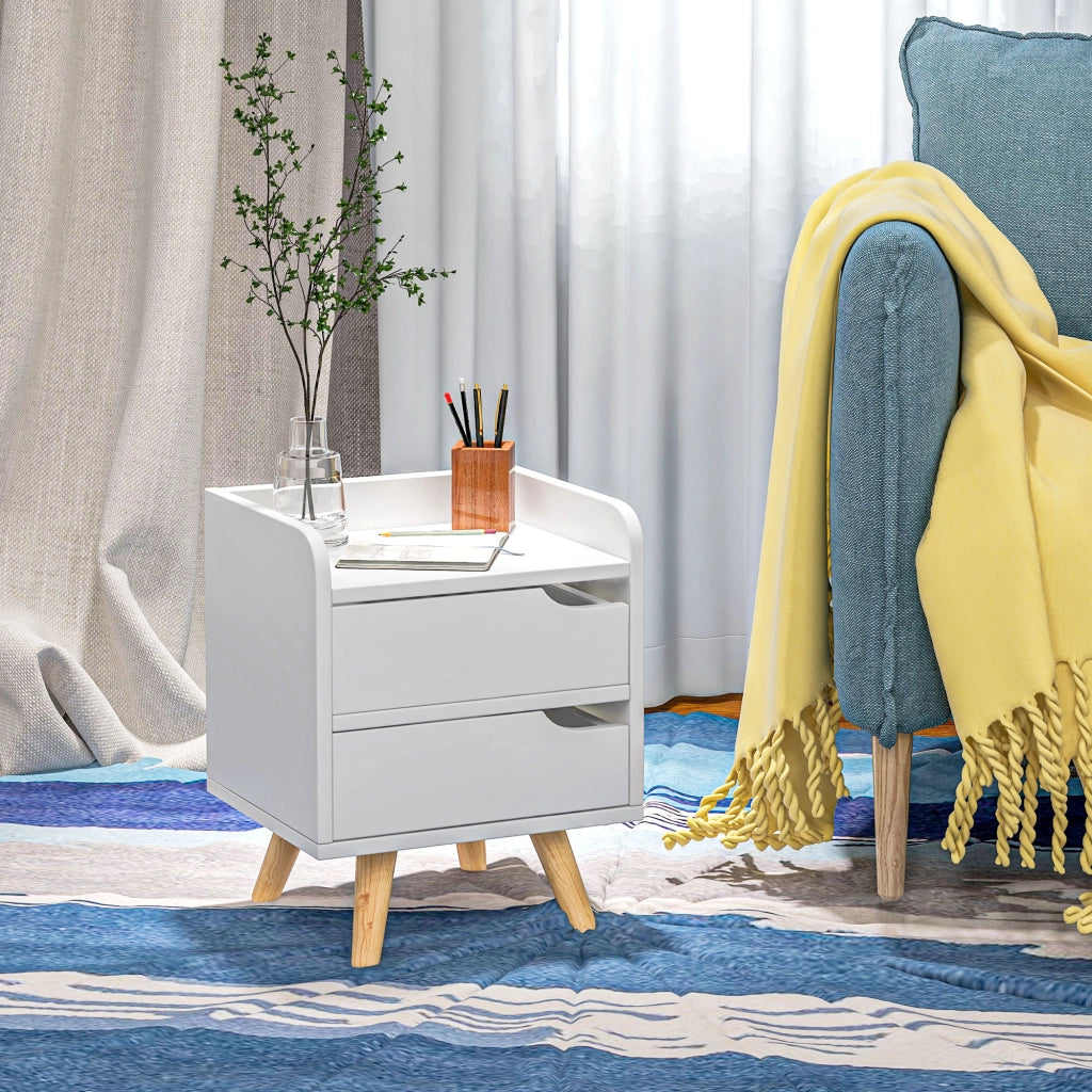 Comodino Moderno con 2 Cassetti ¨C zephmum ¨C Bianco Legno 33x28x42cm