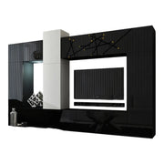 Set di mobili da soggiorno nero e bianco sospesi collezione CEPTO XXII. 273 cm, 10 pezzi, con LED, modulari.