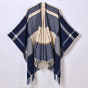 Nuovo scialle diviso con nappe, sciarpa semplice a quadri jacquard da donna