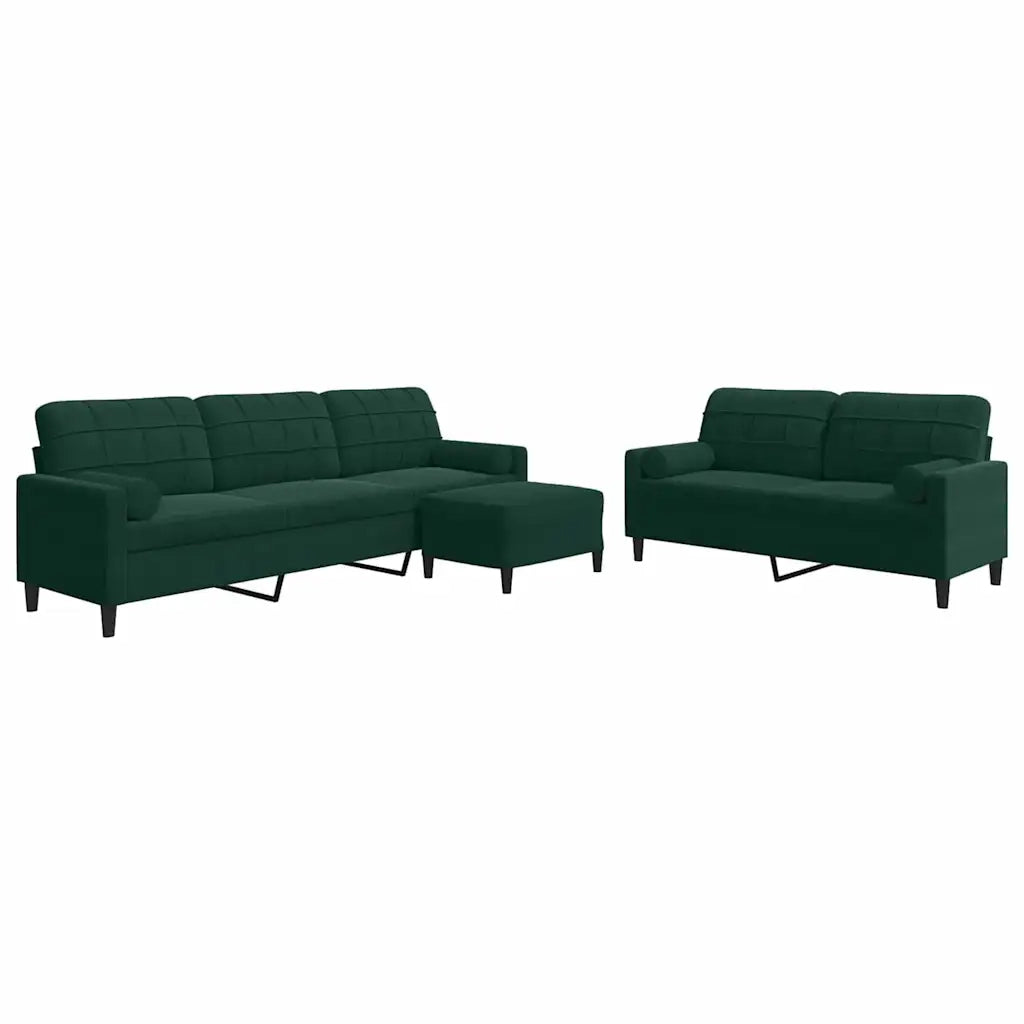 vidaXL Set di Divani 3 pz con Cuscini e Rinforzi Verde scuro Velluto