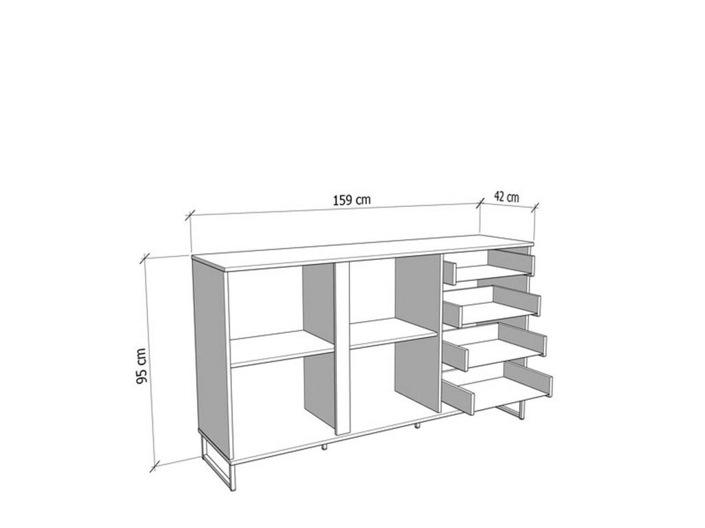 Madia Ceredano, Credenza 4 Cassetti, 159x42x95h cm Marrone Rovere Nodi