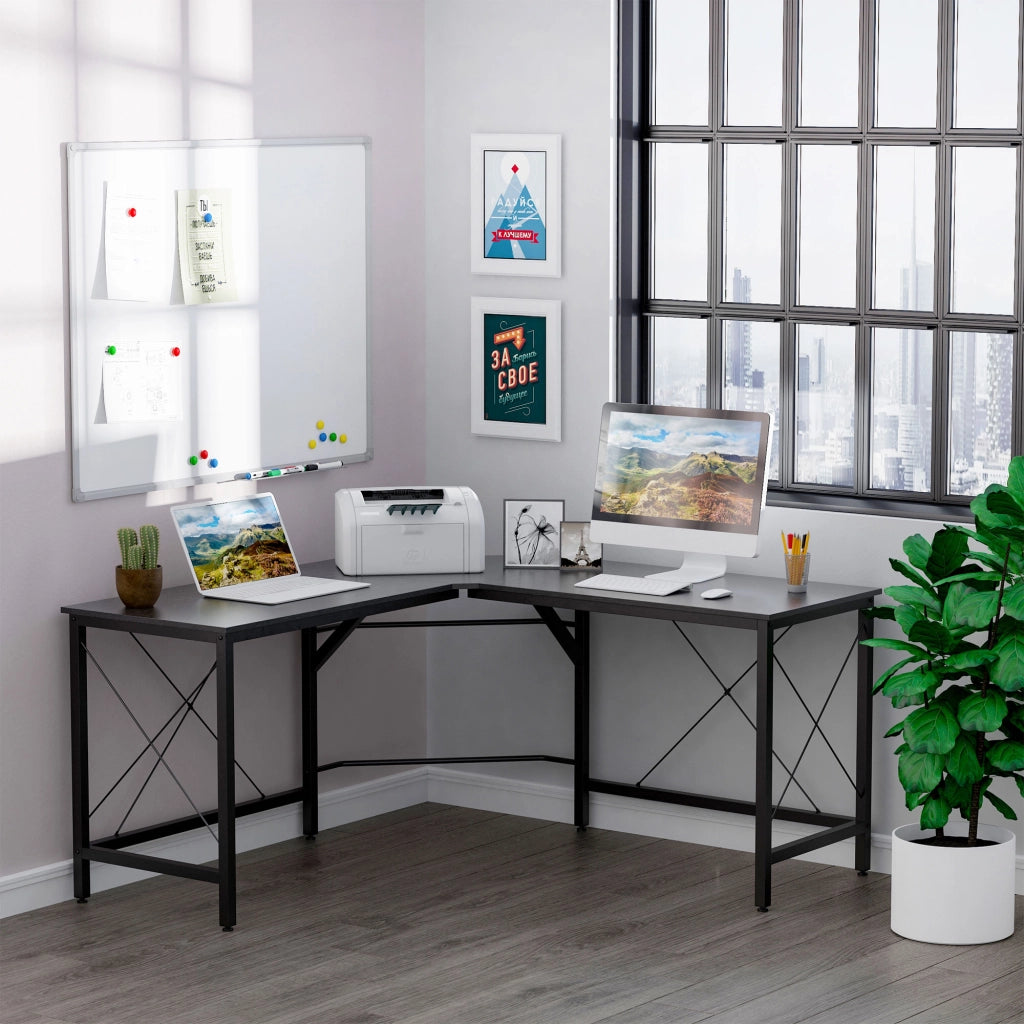 Scrivania Angolare Moderna con Struttura in Metallo ¨C Zephmum ¨C 150x150x76 cm Nero