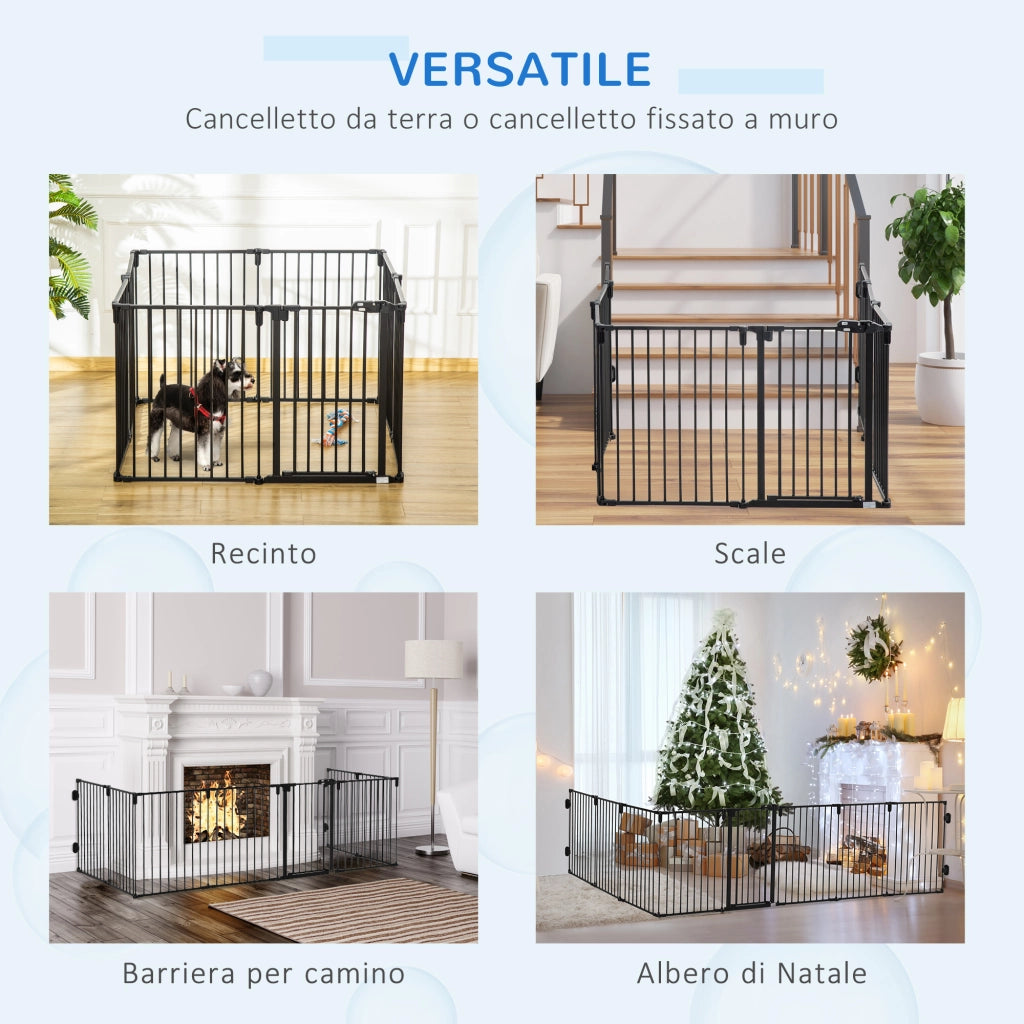 EasyComfort Cancelletto di Sicurezza per Cani Pieghevole a 8 Sezioni, Sistema di Blocco e Chiusura Automatica, Nero