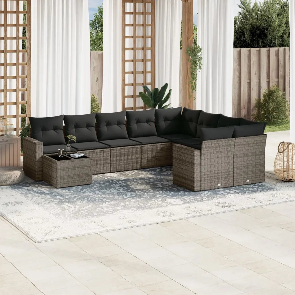 Set Divano da Giardino 10 pz con Cuscini Grigio in Polyrattancod mxl 88707